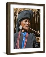 Old Woman of Small Ann Tribe in Traditional Attire Smoking a Pipe, Sittwe, Burma, Myanmar-Nigel Pavitt-Framed Photographic Print