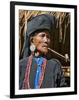 Old Woman of Small Ann Tribe in Traditional Attire Smoking a Pipe, Sittwe, Burma, Myanmar-Nigel Pavitt-Framed Photographic Print