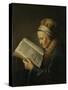 Old Woman Reading-Gerard Dou-Stretched Canvas