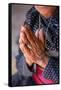 Old woman's hands praying, Bhaktapur, Nepal, Asia-Laura Grier-Framed Stretched Canvas