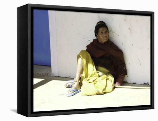 Old Woman Sitting Against a Wall, Nepal-David D'angelo-Framed Stretched Canvas