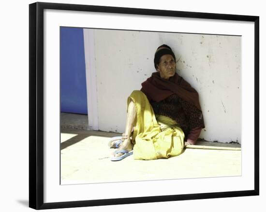 Old Woman Sitting Against a Wall, Nepal-David D'angelo-Framed Photographic Print