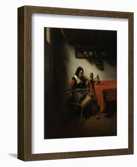 Old Woman Spinning-Nicolaes Maes-Framed Art Print