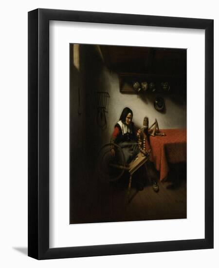 Old Woman Spinning-Nicolaes Maes-Framed Art Print