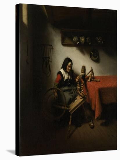 Old Woman Spinning-Nicolaes Maes-Stretched Canvas