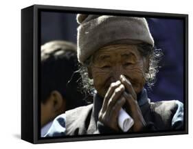 Old Woman with Hands to Face, Nepal-David D'angelo-Framed Stretched Canvas