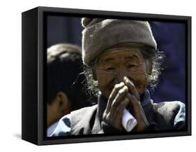 Old Woman with Hands to Face, Nepal-David D'angelo-Framed Stretched Canvas