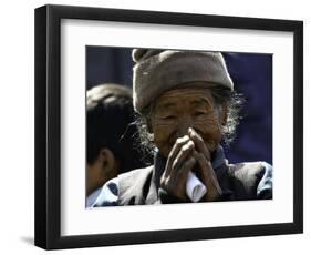 Old Woman with Hands to Face, Nepal-David D'angelo-Framed Photographic Print