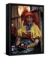 Old Woman with Pipe in Hand-Stitched Molas, Kuna Indian, San Blas Islands, Panama-Cindy Miller Hopkins-Framed Stretched Canvas