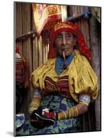 Old Woman with Pipe in Hand-Stitched Molas, Kuna Indian, San Blas Islands, Panama-Cindy Miller Hopkins-Mounted Photographic Print