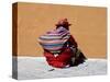 Old Woman with Sling Crouches on Sidewalk, Cusco, Peru-Jim Zuckerman-Stretched Canvas