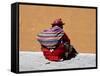 Old Woman with Sling Crouches on Sidewalk, Cusco, Peru-Jim Zuckerman-Framed Stretched Canvas