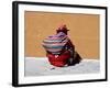 Old Woman with Sling Crouches on Sidewalk, Cusco, Peru-Jim Zuckerman-Framed Photographic Print