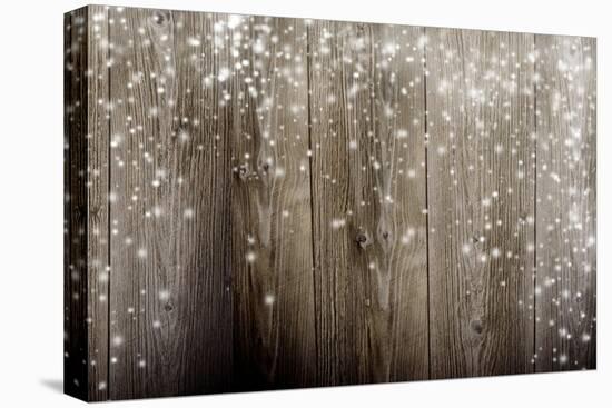 Old Wooden Background With Falling Snow Flakes-Kesu01-Stretched Canvas