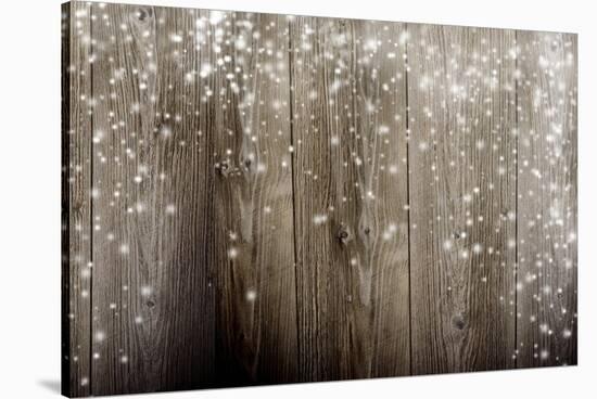 Old Wooden Background With Falling Snow Flakes-Kesu01-Stretched Canvas