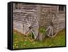 Old Wooden Barn with Wagon Wheels in Rural New England, Maine, USA-Joanne Wells-Framed Stretched Canvas