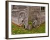 Old Wooden Barn with Wagon Wheels in Rural New England, Maine, USA-Joanne Wells-Framed Photographic Print