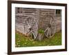 Old Wooden Barn with Wagon Wheels in Rural New England, Maine, USA-Joanne Wells-Framed Photographic Print