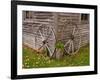 Old Wooden Barn with Wagon Wheels in Rural New England, Maine, USA-Joanne Wells-Framed Photographic Print