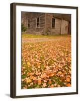 Old Wooden Barn with Wagon Wheels in Rural New England, Maine, USA-Joanne Wells-Framed Photographic Print