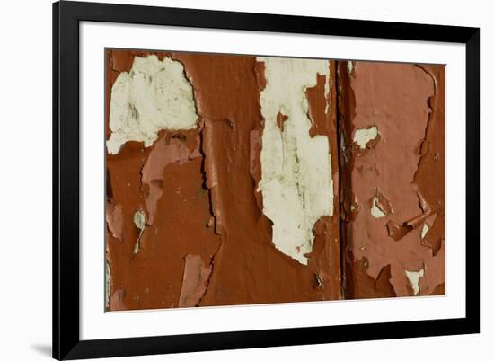 Old wooden door with red paint flaking, Cumbria, England-Wayne Hutchinson-Framed Photographic Print