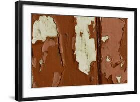 Old wooden door with red paint flaking, Cumbria, England-Wayne Hutchinson-Framed Photographic Print