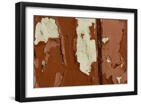 Old wooden door with red paint flaking, Cumbria, England-Wayne Hutchinson-Framed Photographic Print