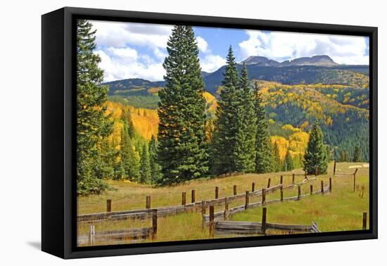 Old Wooden Fence and Autumn Colors in the San Juan Mountains of Colorado-John Alves-Framed Stretched Canvas