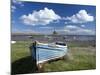 Old Wooden Fishing Boat on a Grassy Bank with Lindisfarne Harbour and Lindisfarne Castle, Holy Isla-Lee Frost-Mounted Photographic Print