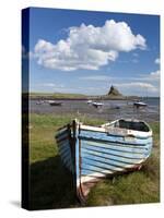 Old Wooden Fishing Boat on a Grassy Bank with Lindisfarne Harbour and Lindisfarne Castle, Holy Isla-Lee Frost-Stretched Canvas