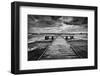 Old Wooden Jetty, Pier, during Storm on the Sea. Dramatic Sky with Dark, Heavy Clouds. Black and Wh-Michal Bednarek-Framed Photographic Print