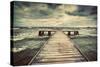 Old Wooden Jetty, Pier, during Storm on the Sea. Dramatic Sky with Dark, Heavy Clouds. Vintage-Michal Bednarek-Stretched Canvas