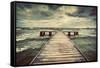 Old Wooden Jetty, Pier, during Storm on the Sea. Dramatic Sky with Dark, Heavy Clouds. Vintage-Michal Bednarek-Framed Stretched Canvas