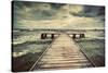 Old Wooden Jetty, Pier, during Storm on the Sea. Dramatic Sky with Dark, Heavy Clouds. Vintage-Michal Bednarek-Stretched Canvas