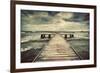 Old Wooden Jetty, Pier, during Storm on the Sea. Dramatic Sky with Dark, Heavy Clouds. Vintage-Michal Bednarek-Framed Photographic Print