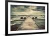 Old Wooden Jetty, Pier, during Storm on the Sea. Dramatic Sky with Dark, Heavy Clouds. Vintage-Michal Bednarek-Framed Photographic Print