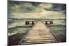 Old Wooden Jetty, Pier, during Storm on the Sea. Dramatic Sky with Dark, Heavy Clouds. Vintage-Michal Bednarek-Mounted Photographic Print