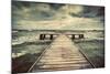 Old Wooden Jetty, Pier, during Storm on the Sea. Dramatic Sky with Dark, Heavy Clouds. Vintage-Michal Bednarek-Mounted Photographic Print