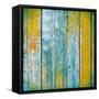 Old Wooden Planks Painted with Paint Cracked by a Rustic Background-Elena Larina-Framed Stretched Canvas
