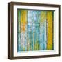 Old Wooden Planks Painted with Paint Cracked by a Rustic Background-Elena Larina-Framed Art Print