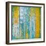 Old Wooden Planks Painted with Paint Cracked by a Rustic Background-Elena Larina-Framed Art Print