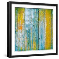 Old Wooden Planks Painted with Paint Cracked by a Rustic Background-Elena Larina-Framed Art Print