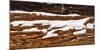 old wooden wall of hut, snowdrift, medium close-up, detail-Martin Ley-Mounted Photographic Print