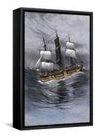 Old Wooden Whaling-Ship under Sail-null-Framed Stretched Canvas