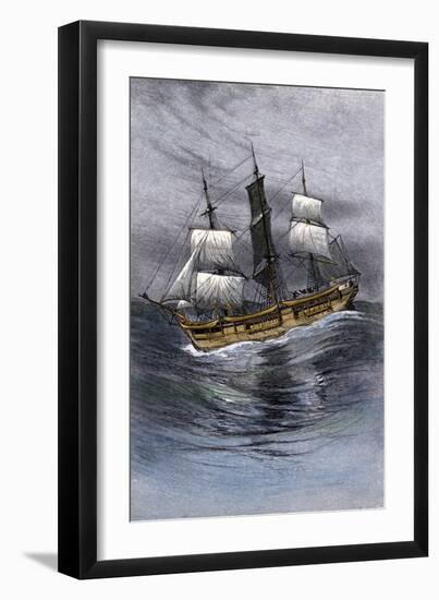 Old Wooden Whaling-Ship under Sail-null-Framed Giclee Print