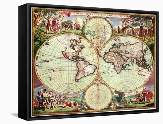 Old World Map 1675-null-Framed Stretched Canvas