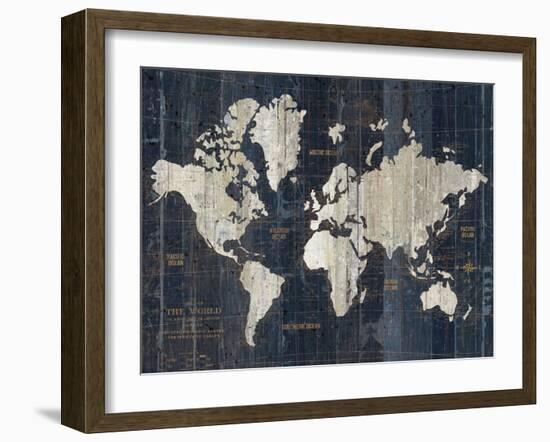 Old World Map Blue v2-Wild Apple Portfolio-Framed Art Print