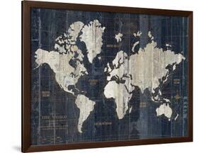 Old World Map Blue v2-Wild Apple Portfolio-Framed Art Print