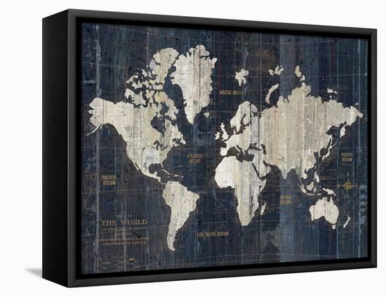 Old World Map Blue v2-Wild Apple Portfolio-Framed Stretched Canvas