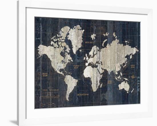 Old World Map Blue v2-Wild Apple Portfolio-Framed Art Print